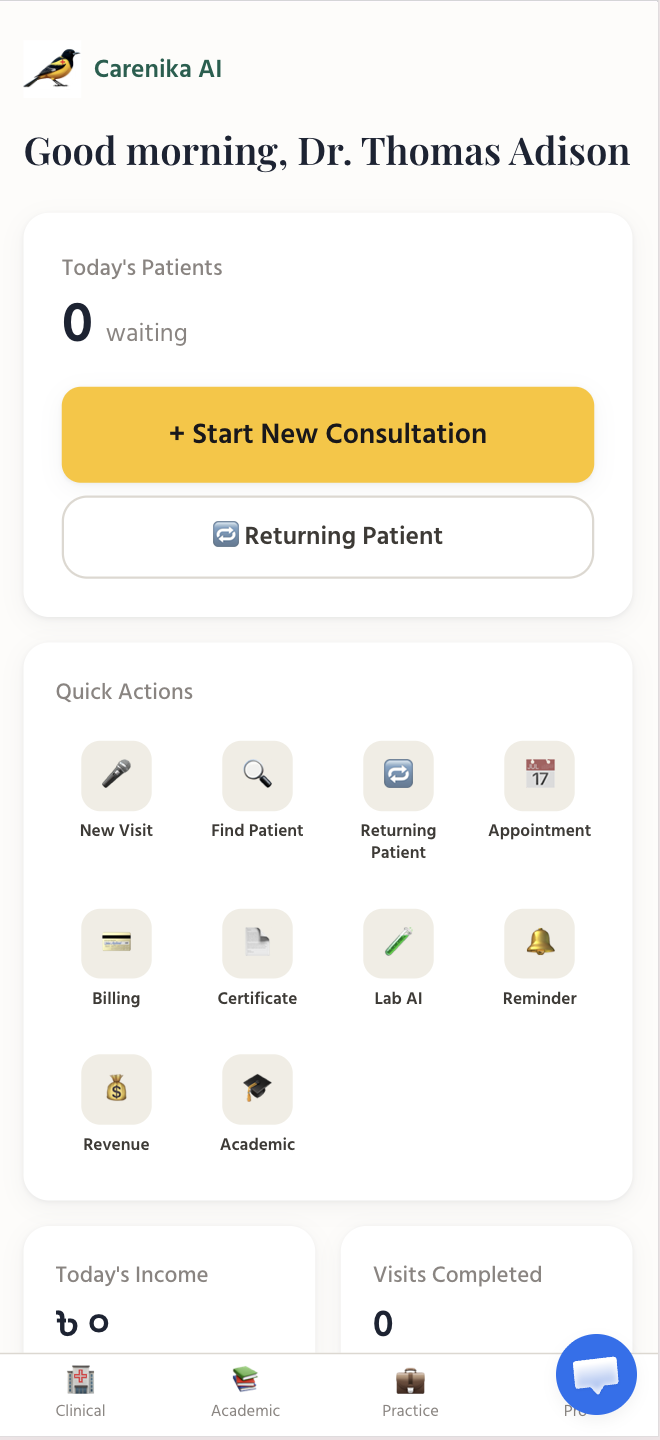 Carenika AI — clinician dashboard